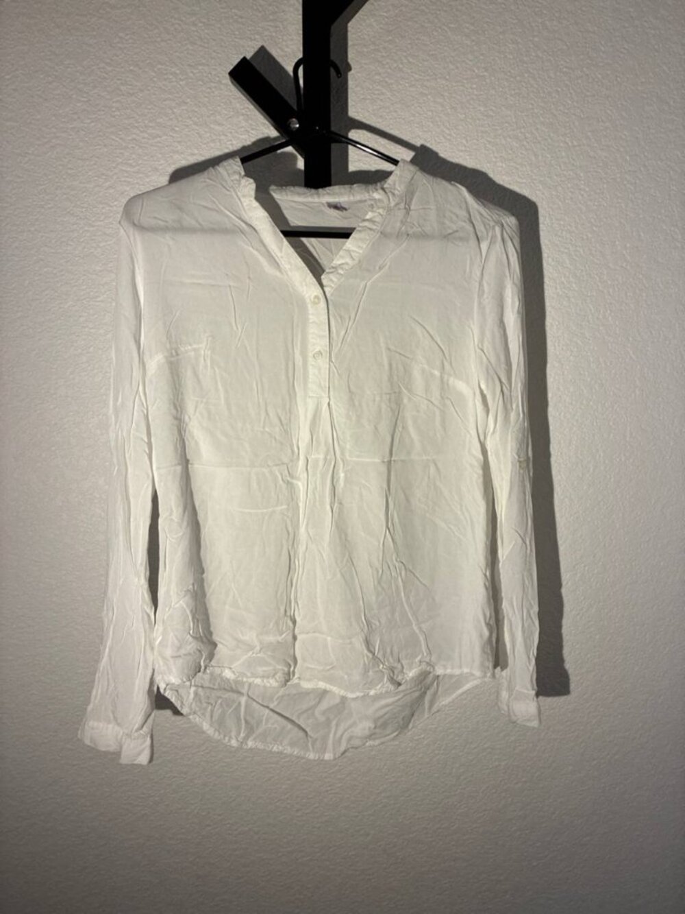 Zolla White Long Sleeve Henley Blouse Shirt S